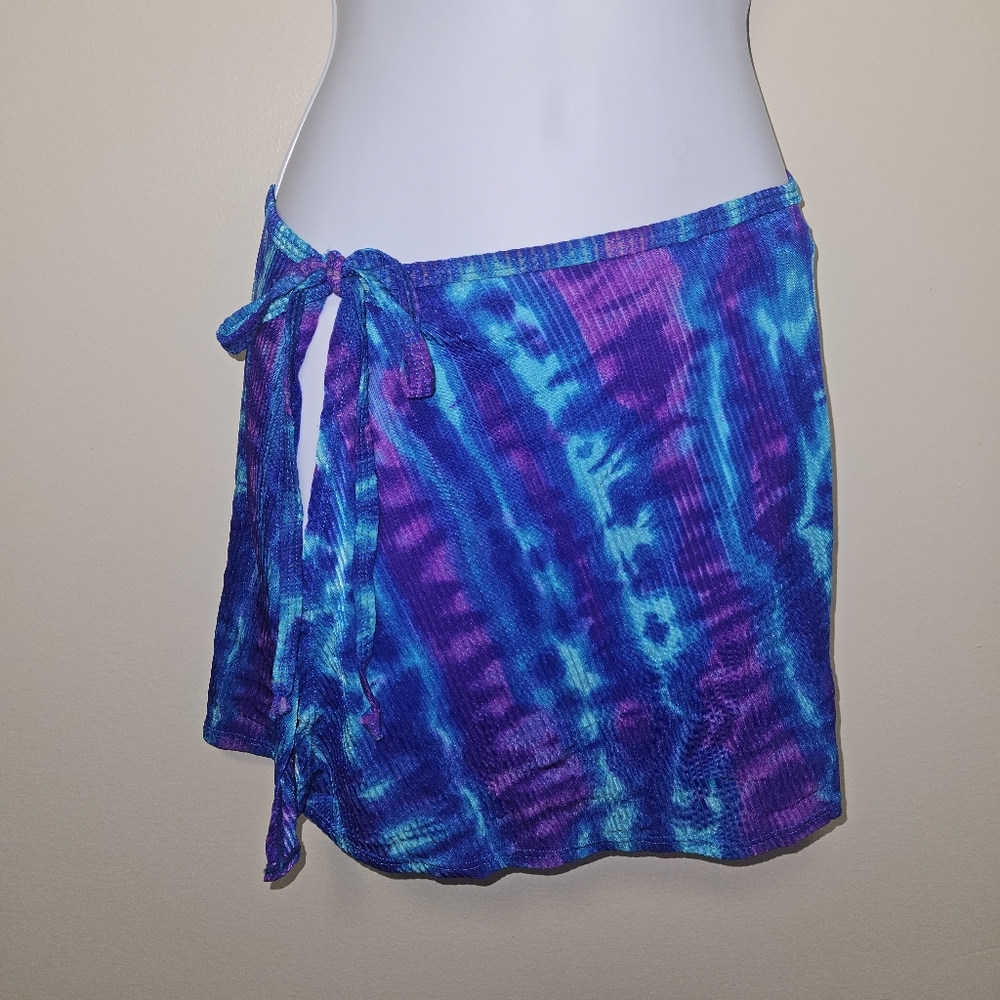 Vintage Catalina Swim Beach Cover Up Skirt Wrap Tie Dye 90s Ribbed Women Small